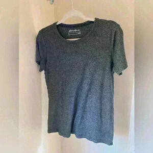 Eddie Bauer Top Short Sleeve Crew Neck Pullover T Shirt Womens Sz L Grey Cotton